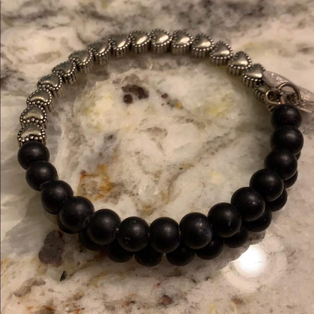Alex and Ani Black and Silver bracelet with Heart Design